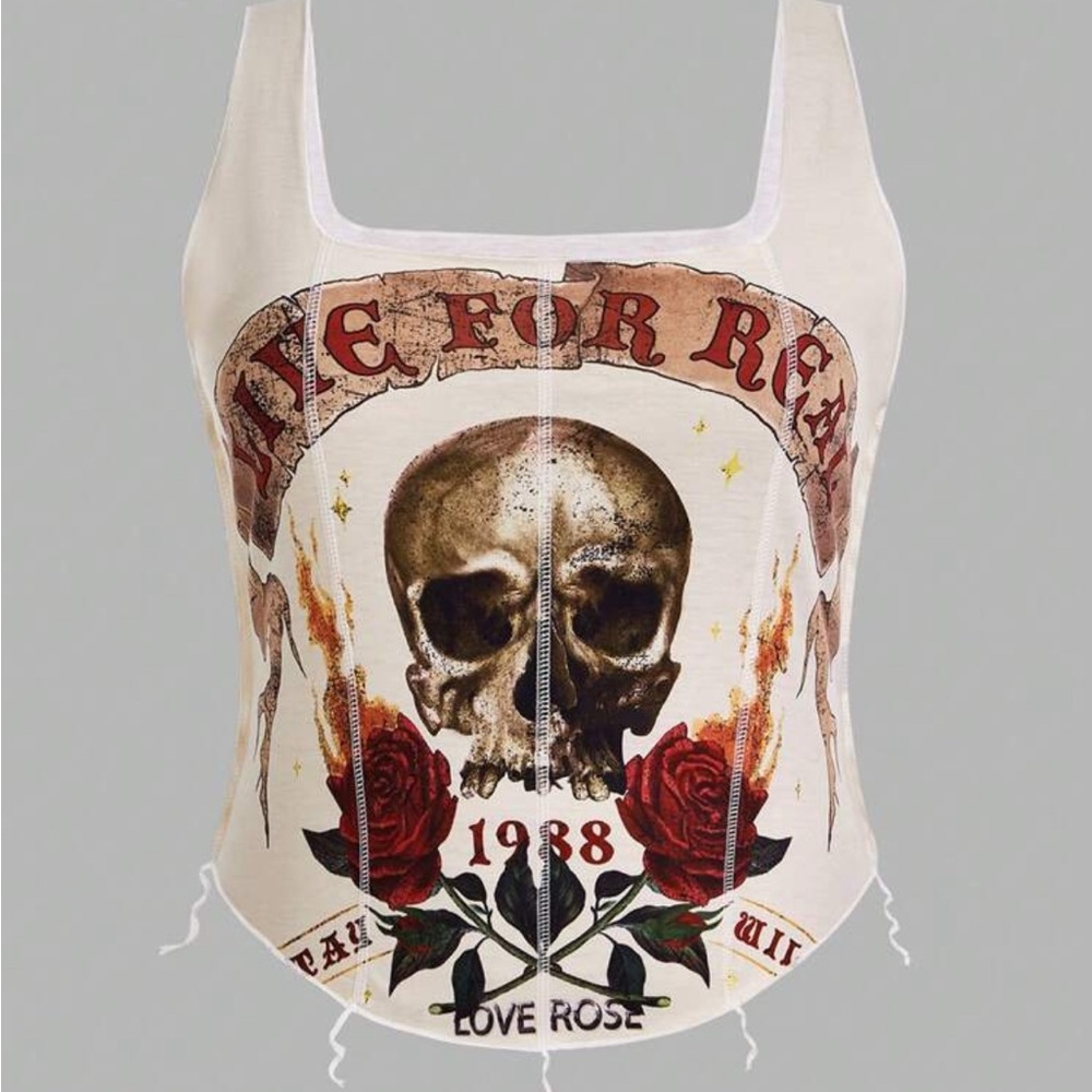 Cream Skull Graphic Women's Top